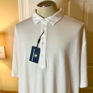 NWT Men's Hart Schaffner Marx White Lyocell Linen Blend Pique Polo Shirt XXL 2XL